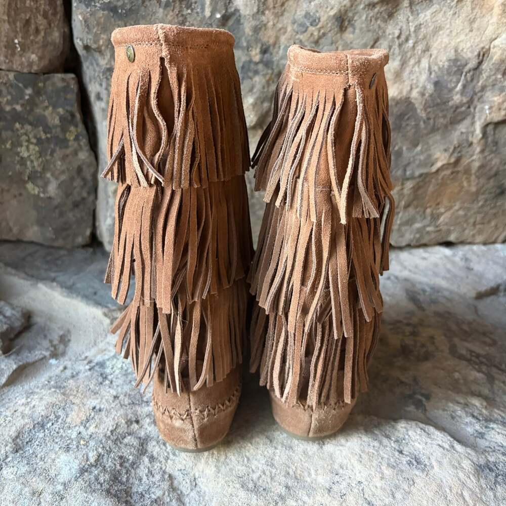 Makalu California Nalani Suede Fringe Boots Women 9M Boho Moccasin - Picture 3 of 6